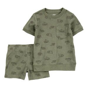 🚛 Carter's Olive Green Waffle-Knit Tee & Shorts Set